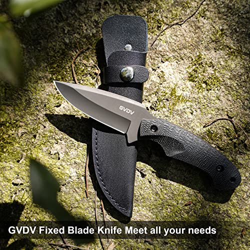 GVDV Full Tang Fixed Blade Knife with Sheath, 3.9-inch Blade Hunting Knife with TPE Handle, Tactical Knife for Camping Hiking Fishing Survival, Christmas Gifts for Men Dad Husband, Black