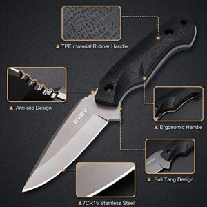 GVDV Full Tang Fixed Blade Knife with Sheath, 3.9-inch Blade Hunting Knife with TPE Handle, Tactical Knife for Camping Hiking Fishing Survival, Christmas Gifts for Men Dad Husband, Black