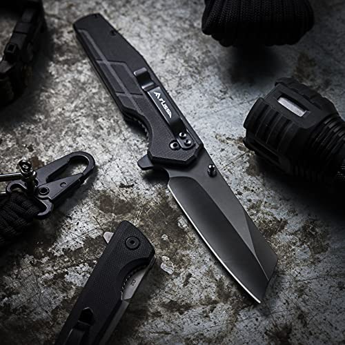 FLISSA Pocket Knife, 3.5" Folding Stonewash Blade Tactical Knife, G10 Handle, for Outdoor, Survival, Hunting and Camping