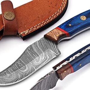 Damascus Knives Custom Handmade Hunting Knife- Best Damascus Steel Blade Skinning Knife- Fixed Blade Hunting Knife With Sheath Belt Loop