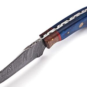 Damascus Knives Custom Handmade Hunting Knife- Best Damascus Steel Blade Skinning Knife- Fixed Blade Hunting Knife With Sheath Belt Loop
