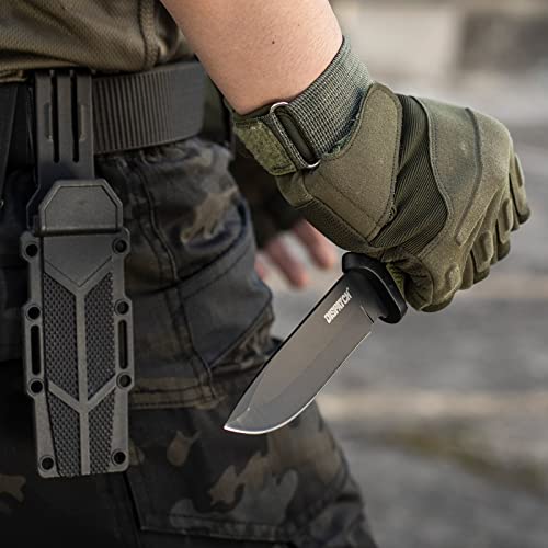 Dispatch Tactical Fixed Blade Knife Bushcraft Survival Hunting Tool, Non-slip Stylish Handle, with Practical Sheath, for Camping, Hunting, Adventure, 9'' Closed