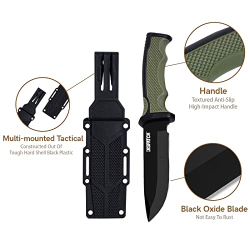 Dispatch Tactical Fixed Blade Knife Bushcraft Survival Hunting Tool, Non-slip Stylish Handle, with Practical Sheath, for Camping, Hunting, Adventure, 9'' Closed