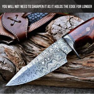 BIGCAT ROAR 10" Handmade Damascus Hunting Knife with Leather Sheath - Ideal for Skinning, Camping, Outdoor - EDC Fixed Blade Bushcraft Knife with Walnut Wood Handle - Predator Hunter