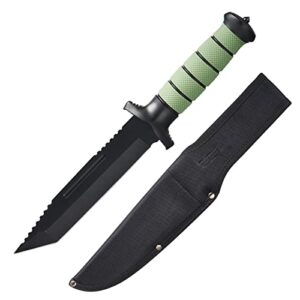leopcito 13.6″ fixed blade tactical knives with sheath, stainless steel survival hunting bushcraft full tang non-slip handle knife with serrated blade for camping, hunting, adventure, edc, d201bk