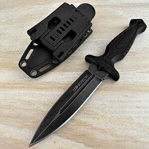 hunting knife tactical knife survival knife 9″ fixed blade knife w/ molle compatible pressure retention sheath camping accessories survival kit survival gear tactical gear 79897 (black stonewash)