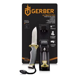 gerber gear ultimate knife, tactical knife with fire starter, sharpener, and knife sheath, 4.75” blade (31-003941)