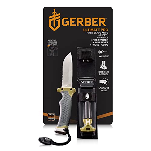 Gerber Gear Ultimate Knife, Tactical Knife with Fire Starter, Sharpener, and Knife Sheath, 4.75” Blade (31-003941)