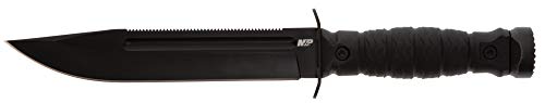 Smith & Wesson M&P Special Ops High Carbon S.S. Full Tang Fixed Blade Survival Knife with Clip Point, Rubberized Handle, Sawback and Pommel for Outdoor and Tactical , Black