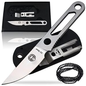 neck knife | fixed blade utility knife d2 w sheath | belt clip bushcraft outdoor knife |full tang tactical survival knife kit (silver)