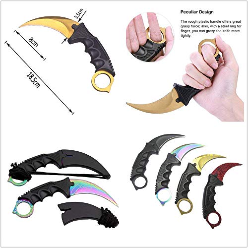 Karambit Knife Set of 2, Stainless Steel Fixed Blade Tactical Knife with Sheath and Cord Knife CS-GO for Hunting, Camping, Self Defenses and Field Survival