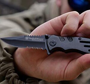 Smith & Wesson Extreme Ops SWA24S 7.1in S.S. Folding Knife with 3.1in Serrated Clip Point Blade and Aluminum Handle for Outdoor, Tactical, Survival and EDC