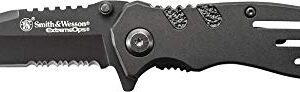 Smith & Wesson Extreme Ops SWA24S 7.1in S.S. Folding Knife with 3.1in Serrated Clip Point Blade and Aluminum Handle for Outdoor, Tactical, Survival and EDC