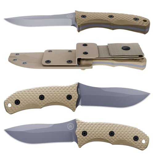 Off-Grid Knives - Backcountry Coyote V2 Fixed Blade - Cryo D2 Steel Knife with Graywash Finish, Full Tang, Coyote Tan G10 Scales, Kydex Sheath, Bushcraft, Hunting, Survival, Camping, Tactical Use