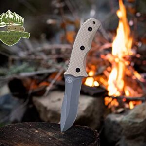 Off-Grid Knives - Backcountry Coyote V2 Fixed Blade - Cryo D2 Steel Knife with Graywash Finish, Full Tang, Coyote Tan G10 Scales, Kydex Sheath, Bushcraft, Hunting, Survival, Camping, Tactical Use