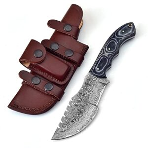 poshland tr-1168 custom handmade damascus steel 10 inches tracker knife – perfect grip black micarta handle