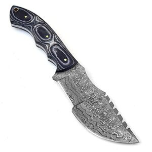 Poshland TR-1168 Custom Handmade Damascus Steel 10 Inches Tracker Knife - Perfect Grip Black Micarta Handle