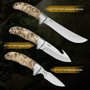 GVDV Hunting Knife Set - 15 Pieces Butcher Game Processing Kit for Men, Portable Field Dressing Kit with Gut Hook Skinner Knife, Cleaver Knife, Game Shears, Bone Saw, BBQ Fork, Hunting Gifts for Men