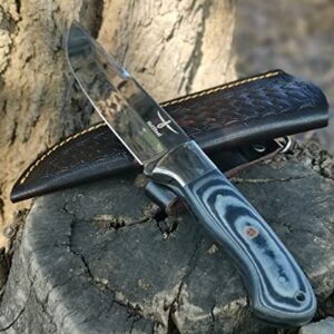 HotSteel Handmade Full Tang Carbon Steel Fixed Blade knife - Bushcraft Knife - Fixed Blade Hunting Knife - Camping Bushcraft Knives - Outdoor Full Tang Knife - Camping Knives - Survival Tactical Knife - Utility Knife With Real Leather Sheath