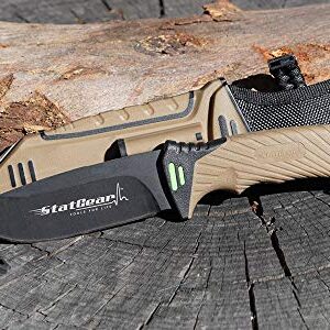 StatGear Surviv-All Fixed-Blade Bowie Knife with Sheath, Firestarter, Sharpener & Cord Cutter for Hunting Camping Outdoors Hiking EDC