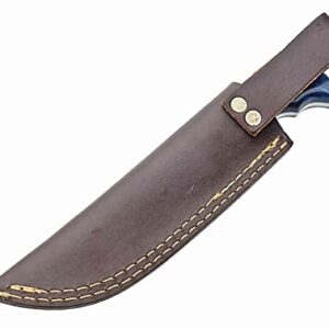 ONEHOPE BLADES Handmade Damascus Steel Hunting Knife With Leather Sheath, 8 inches Fixed Blade Tactical Survival Hand Forged Hunting Bushcraft Camping Knife (BLUE)