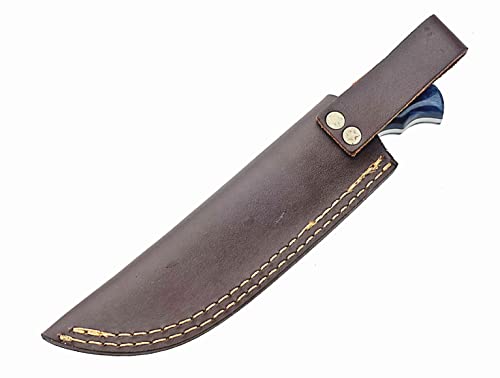 ONEHOPE BLADES Handmade Damascus Steel Hunting Knife With Leather Sheath, 8 inches Fixed Blade Tactical Survival Hand Forged Hunting Bushcraft Camping Knife (BLUE)