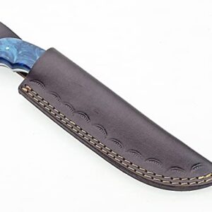 ONEHOPE BLADES Handmade Damascus Steel Hunting Knife With Leather Sheath, 8 inches Fixed Blade Tactical Survival Hand Forged Hunting Bushcraft Camping Knife (BLUE)