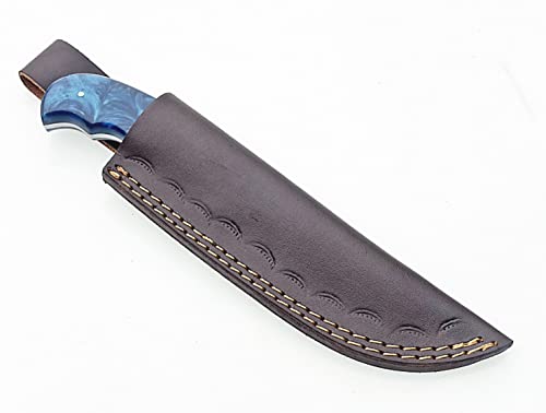 ONEHOPE BLADES Handmade Damascus Steel Hunting Knife With Leather Sheath, 8 inches Fixed Blade Tactical Survival Hand Forged Hunting Bushcraft Camping Knife (BLUE)