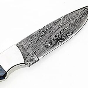 ONEHOPE BLADES Handmade Damascus Steel Hunting Knife With Leather Sheath, 8 inches Fixed Blade Tactical Survival Hand Forged Hunting Bushcraft Camping Knife (BLUE)