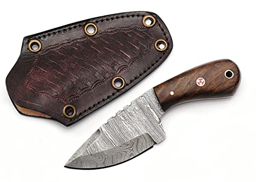 SSSI CRAFT Handmade Fixed Blade High Carbon Steel , Damascus Steel Hunting Knives ,EDC , Mini Neck , Survival and Pocket Knife For Men With Sheath