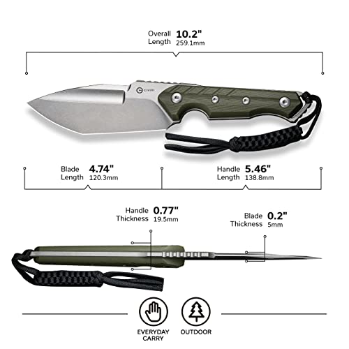 CIVIVI Maxwell Fixed blade knife, 4.74" D2 Steel Blade G10 Handle, Maciej Torbé Utility Knife With A Black Kydex Sheath and A Paracord Lanyard for Camping Hiking Hunting C21040-2