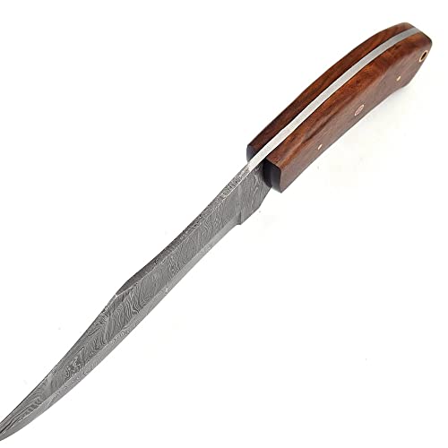 Handmade Damascus Hunting Knife with leather sheath Best Camping,Hiking,Tactical,Survival Knife for Men | Damascus fixed blade knife | Walnut Handle