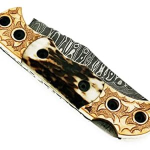 Back Lock Handmade Folding knife Pocket knife Damascus Steel Blade Back Lock Stag Horn Handle Leather Sheath BW-5160