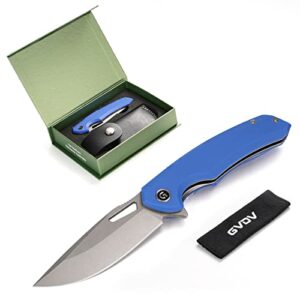 gvdv 9cr18mov stainless steel pocket knife with ball bearing flipper, 3.6”blade folding knife with g10 handle, edc pocket knives for hunting camping fishing, gifts for men women, large (blue)