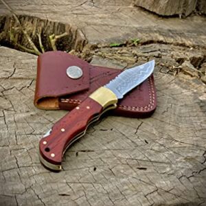 Element Metal Works Folding Knife with VG10 Stainless Steel, Tactical Knife for Camping Hunting Hiking, back Lock + brass Clip, Rid Wenge Wooden Handle, Father's Day Gifts for Men Husband Dad