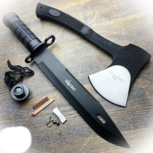 new 2 pc tactical hunting fixed blade knife machete bowie axe w/ survival kit camping outdoor pro tactical elite knife blda-1081