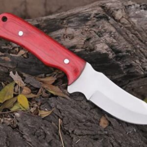 Exemplary Knives 9'' Handmade Fixed Blade knife with Cowhide Leather Sheath with integrated belt loop Stainless Steel Blade and Highly Polishing Red Pakkawood handle with Comfortable Grip for Outdoor Hunting, Hiking, Skinning, Camping and Bushcrafting.