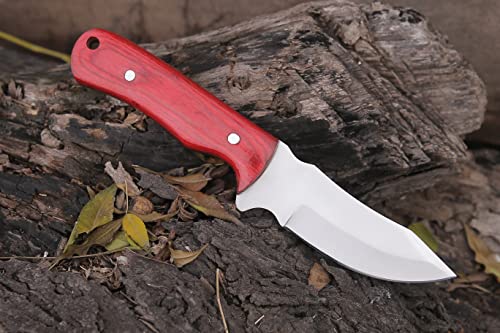 Exemplary Knives 9'' Handmade Fixed Blade knife with Cowhide Leather Sheath with integrated belt loop Stainless Steel Blade and Highly Polishing Red Pakkawood handle with Comfortable Grip for Outdoor Hunting, Hiking, Skinning, Camping and Bushcrafting.