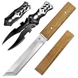 madsabre bundle of 2 items – dual blade pocket knife – japanese samurai tanto fixed blade katana – perfect for outdoor hunting survival camping edc camping hiking, unique gifts for men