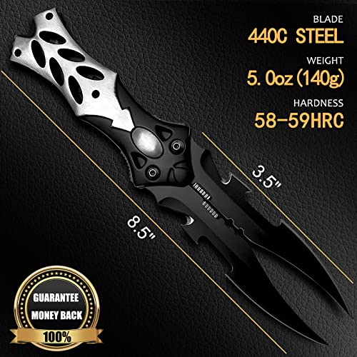 MADSABRE Bundle of 2 Items - Dual Blade Pocket Knife - Japanese Samurai Tanto Fixed Blade Katana - Perfect for Outdoor Hunting Survival Camping EDC Camping Hiking, Unique Gifts for Men