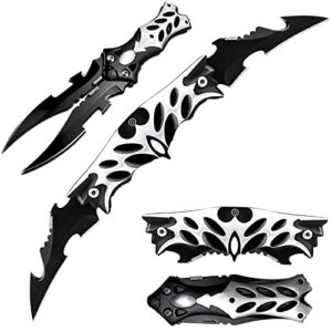 MADSABRE Bundle of 2 Items - Dual Blade Pocket Knife - Bat Design Folding Knife - Perfect for Outdoor Hunting Survival Camping EDC Camping Hiking, Unique Gifts for Men