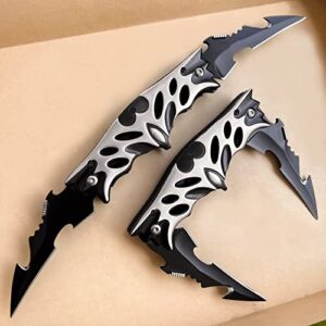 MADSABRE Bundle of 2 Items - Dual Blade Pocket Knife - Bat Design Folding Knife - Perfect for Outdoor Hunting Survival Camping EDC Camping Hiking, Unique Gifts for Men