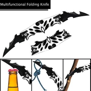 MADSABRE Bundle of 2 Items - Dual Blade Pocket Knife - Bat Design Folding Knife - Perfect for Outdoor Hunting Survival Camping EDC Camping Hiking, Unique Gifts for Men