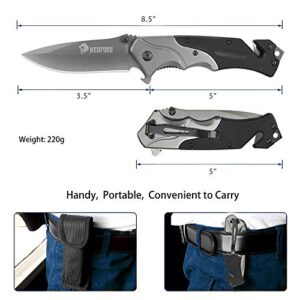 NEDFOSS Pocket Knife for Men, 4-in-1 Multitool Folding Knife with Glass Breaker, Seat Belt Cutter, Bottle Opener, Survival Knife for Emergency Rescue Situations, Home Improvements (FA49)