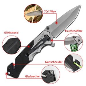 NEDFOSS Pocket Knife for Men, 4-in-1 Multitool Folding Knife with Glass Breaker, Seat Belt Cutter, Bottle Opener, Survival Knife for Emergency Rescue Situations, Home Improvements (FA49)