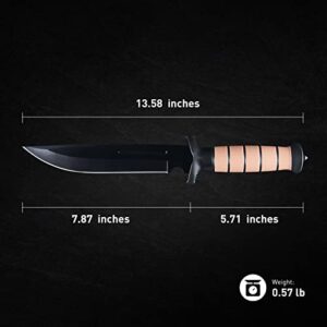 Leopcito 13.6" Fixed Blade Tactical Bowie Knives with Sheath, Stainless Steel Survival Hunting Bushcraft Full Tang Non-Slip Handle Knife for Camping, Hunting, Adventure, Outdoors, EDC, D101BK