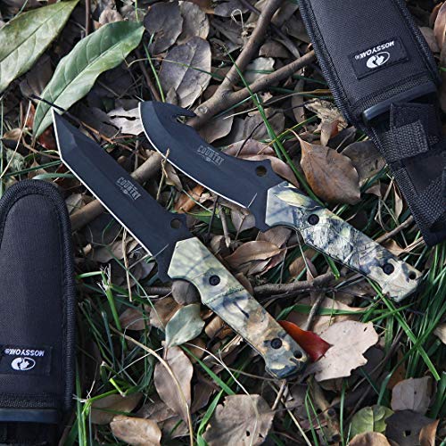 Mossy Oak Fixed Blade Hunting Knife Set - 2 Piece, Full Tang Handle Straight Edge and Gut Hook Blades Game Processing Knife, Sheath Included