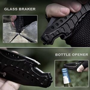 Pocket Knife for Men, Folding Knife with Clip, Tactical Knives with Serrated Blade, Glass Breaker & Bottle Opener, EDC Pocket Tactical Knife for Outdoor Survival Camping Hunting, Cool Knifes for Dad