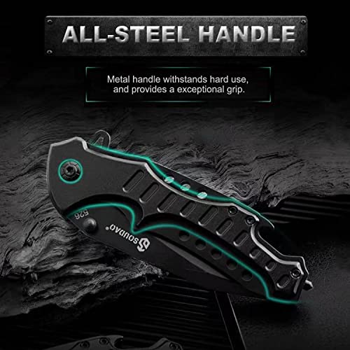 Pocket Knife for Men, Folding Knife with Clip, Tactical Knives with Serrated Blade, Glass Breaker & Bottle Opener, EDC Pocket Tactical Knife for Outdoor Survival Camping Hunting, Cool Knifes for Dad