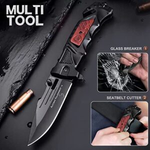 Folding Pocket Knife for Men, Tactical Knife with Clip, Glass Breaker & Seatbelt Cutter, Cool Survival Knife for Emergency, EDC Pocket Knives for Outdoor Camping Hunting, Knifes for Dad, Mens Gift